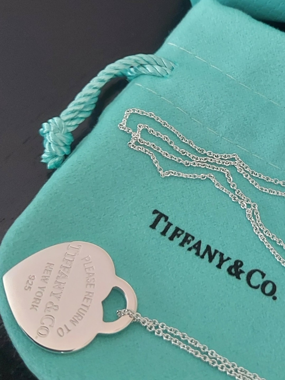 Tiffany & Co. Silver Heart Tag Necklace with Tiffany Blue Pouch - Picture 3 of 5